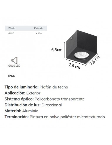 PLAFON TECHO ALUMINIO GU10 CUADRADO BLANCO (225/P)