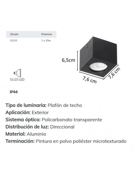 PLAFON TECHO ALUMINIO GU10 CUADRADO BLANCO (225/P)