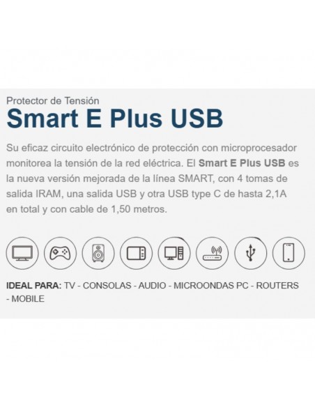 PROLONGADOR PROTECTOR TENSION SMART10 E PLUS USB + C 4T TRV