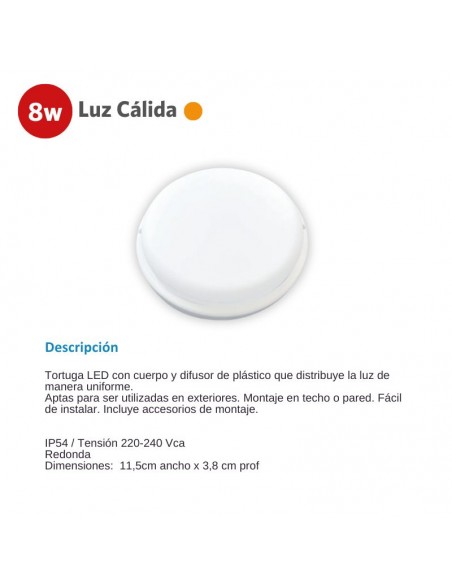 TORTUGA LED REDONDO BLANCO 8W CALIDA 3000K SICA