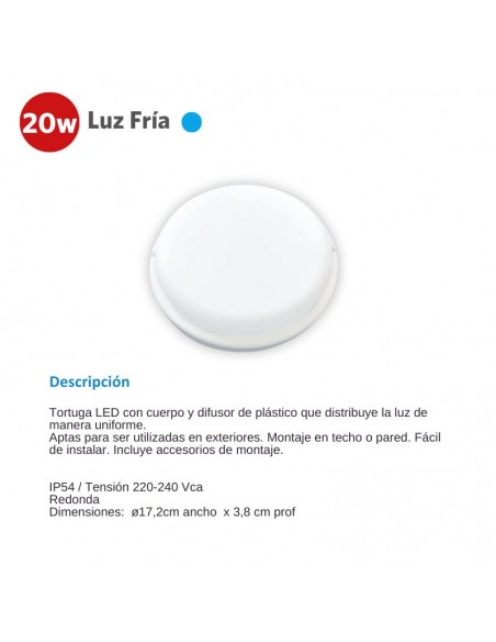 TORTUGA LED REDONDO BLANCO 20W FRIA 6500K SICA