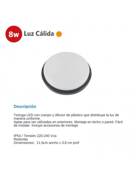 TORTUGA LED REDONDA NEGRA 8W CALIDA 3000K SICA