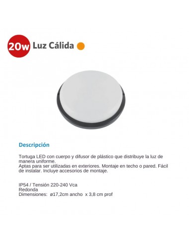 TORTUGA LED REDONDA NEGRA 20W CALIDA 3000K SICA