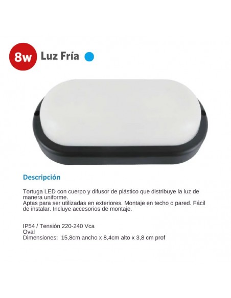 TORTUGA LED OVALADA NEGRA 8W FRIA 6500K SICA