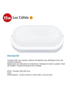TORTUGA LED OVALADA BLANCA  15W CALIDA 3000K SICA 2