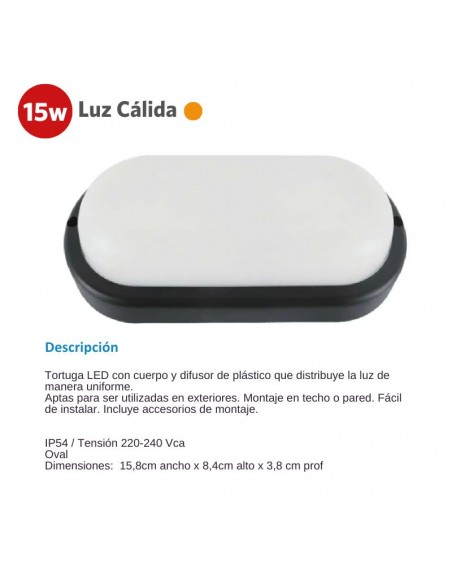 TORTUGA LED OVALADA NEGRA 15W CALIDA 3000K SICA