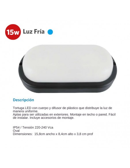 TORTUGA LED OVALADA NEGRA 15W FRIA 6500K SICA