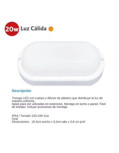 TORTUGA LED OVALADA BLANCA  20W CALIDA 3000K SICA 2
