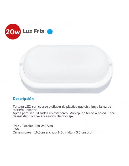 TORTUGA LED OVALADA BLANCA  20W FRIA 6500K SICA