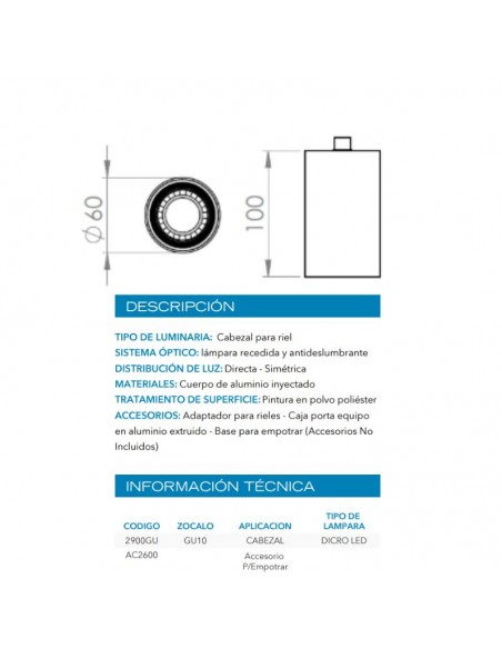 CABEZAL DICRO LUKKA 2900 GU10 DICRO NEGRO ALUMINIO LUCCIOLA