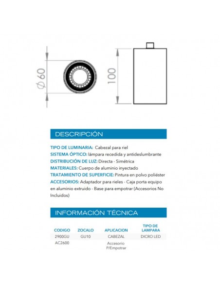 CABEZAL DICRO LUKKA 2900 GU10 BLANCO ALUMINIO LUCCIOLA