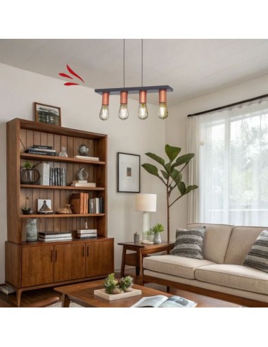 COLGANTE 4 LUCES NEGRO/COBRE FAROLUZ