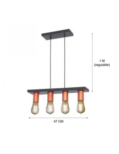 COLGANTE 4 LUCES NEGRO/COBRE FAROLUZ