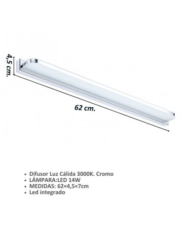 APLIQUE LED DIFUSOR KELSI 14W CROMO LUZ CALIDA...