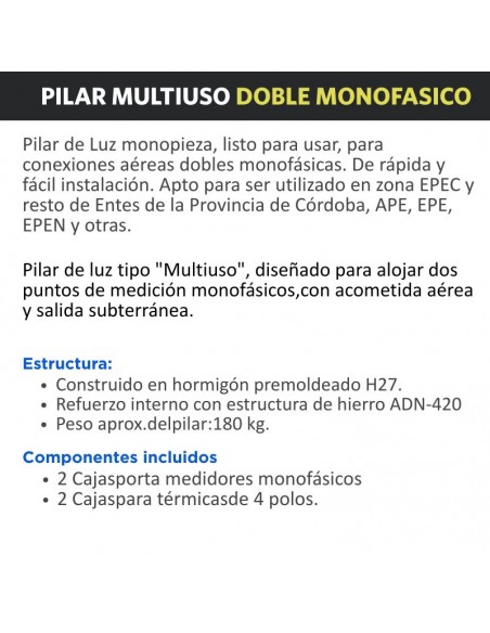 PILAR PREMOLDEADO MONOF DOBLE C/ CAJA MED Y TMG T4.