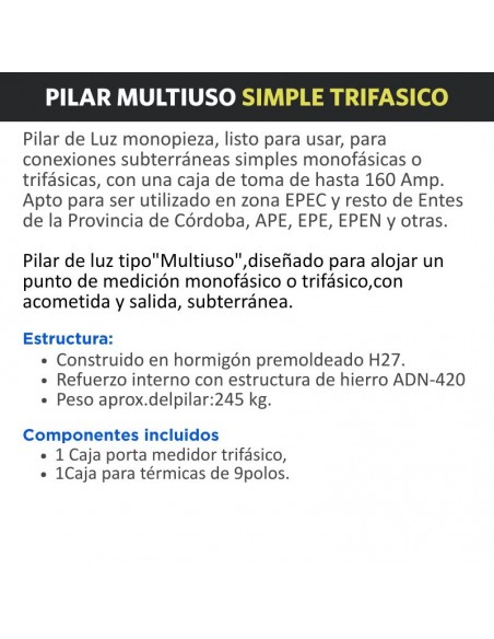 PILAR PREMOLDEADO TRIFAS SIMPLE C/ CAJA MED Y TMG T9.