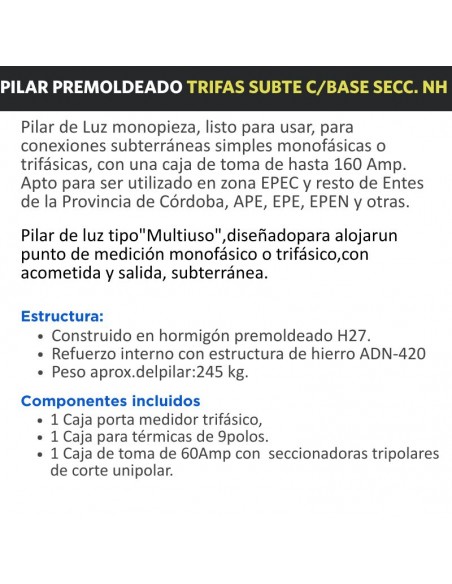 PILAR PREMOLDEADO TRIFAS SUBTE C/BASE SECC. NH