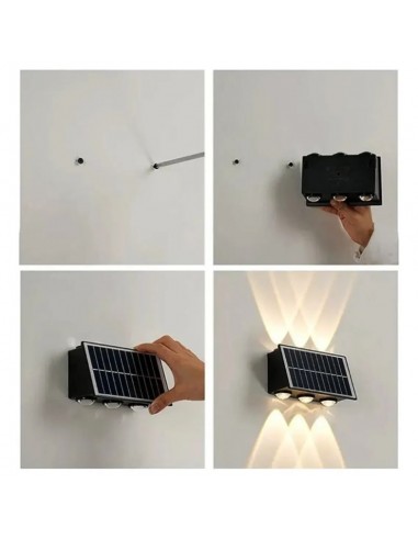 APLIQUE LED SOLAR BIDIRECCIONAL 6LED IP65 3000K...