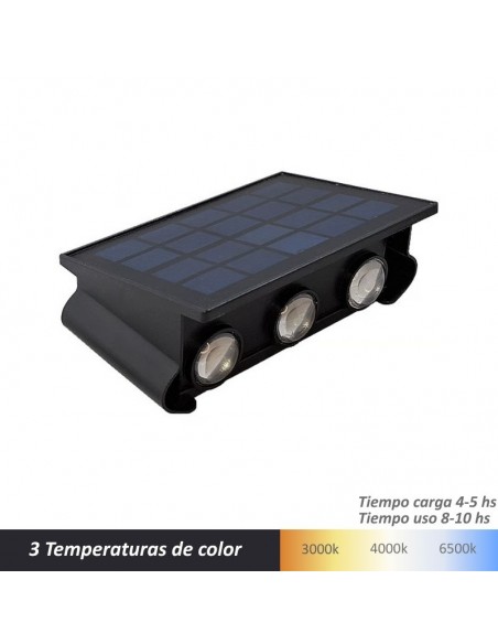 APLIQUE LED SOLAR BIDIRECCIONAL 6LED IP65 3000K 4000K 6500K