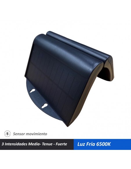 APLIQUE LED SOLAR DETECC MOVIMIENTO NEGRO IP44 6000K 3 INTEN