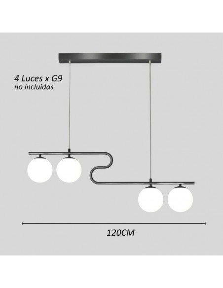 COLGANTE UPS LED 4 LUCES G9 80CM X120CM NEGRO
