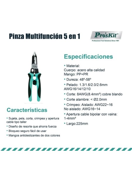 PINZA PINZA MULTIFUNCIÓN 5 EN 1 PROSKIT (CP-420)
