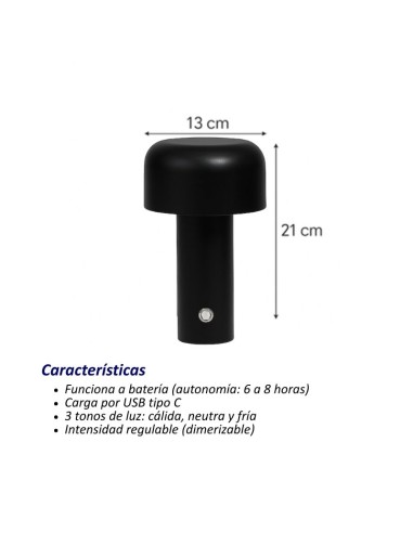 VELADOR PORTATIL USB 3 TONO DIMMER NEGRO