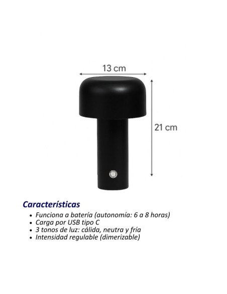 VELADOR PORTATIL USB 3 TONO DIMMER NEGRO