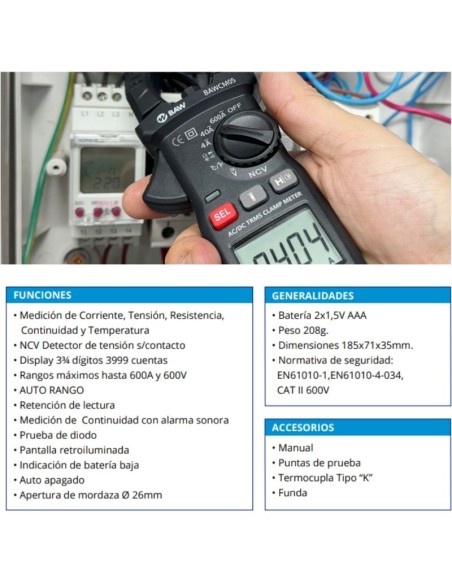 PINZA AMPEROMETRICA BAW BAWCM05 TRUE RMS
