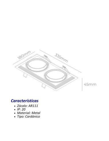 PLAFON EMBUTIR ECUA AR111 2 LUCES NEGRO CANDIL