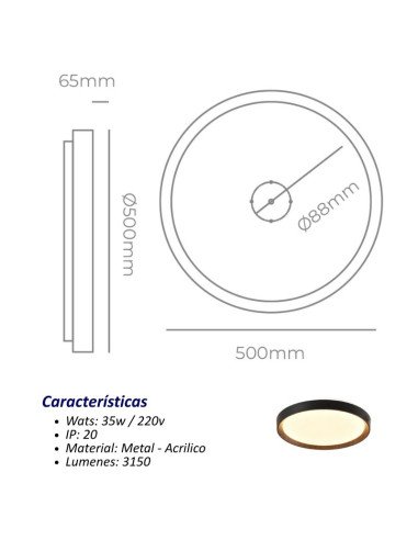 PLAFON LED ALEC 35W 3000K 50CM NEGRO CANDIL