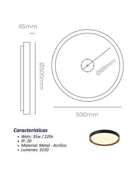 PLAFON LED ALEC 35W 3000K 50CM NEGRO CANDIL