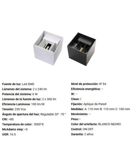 APLIQUE BID VK SYMUD PRO 2X3W 3000K NG HAZ REG IP65