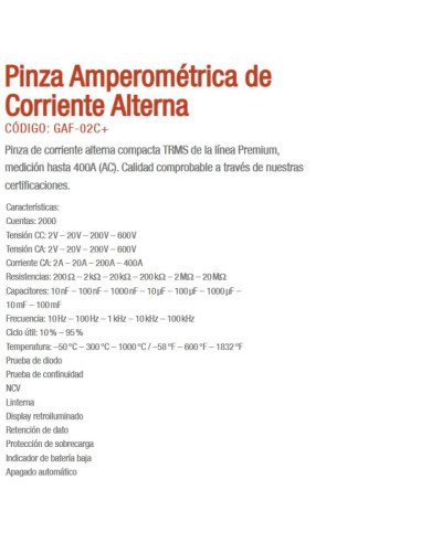 PINZA AMPEROMETRICA GRALF GAF-02C+ TRUE RMS