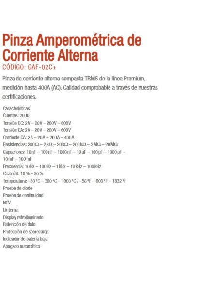 PINZA AMPEROMETRICA GRALF GAF-02C+ TRUE RMS