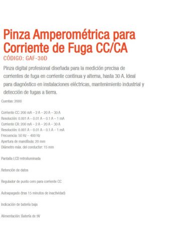 PINZA AMPEROMETRICA GRALF CORR. FUGA GAF-30D