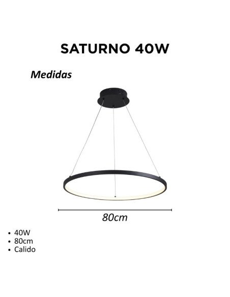 COLGANTE SATURNO 80CM 40W LUZ CALIDA NEGRO