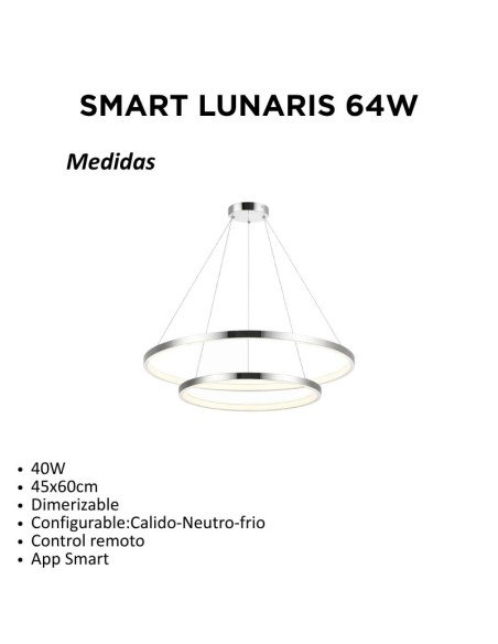 COLGANTE LUNARIS 45/60CM 64W PL CAL/NEU/FRI SMART DIMMER