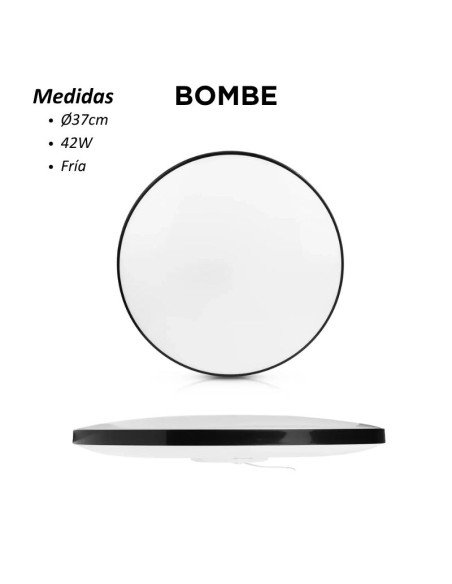 PLAFON REDONDO BOMBE 42W NEGRO LUZ FRIA 6500K 37CM
