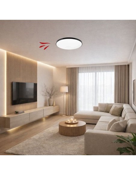 PLAFON REDONDO BOMBE 72W NEGRO LUZ FRIA 6500K 46CM
