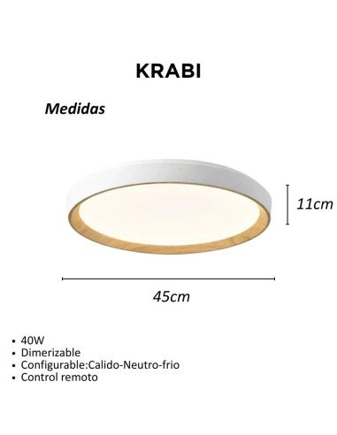 PLAFON RED. KRABI 40W BL CAL/NEU/FRIA 45CM...