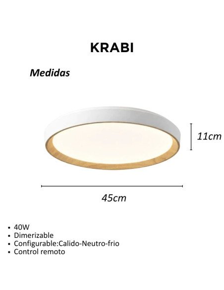 PLAFON RED. KRABI 40W BL CAL/NEU/FRIA 45CM DIMMER Y CONTROL