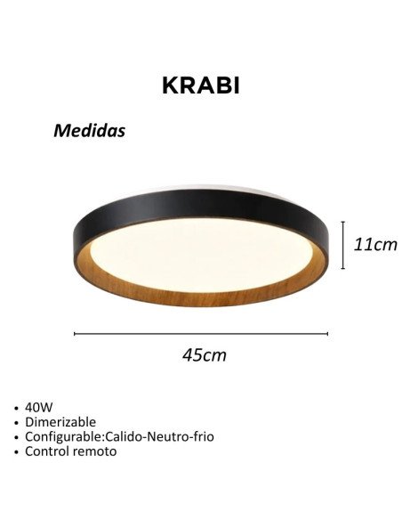 PLAFON RED. KRABI 40W NG CAL/NEU/FRIA 45CM DIMMER Y CONTROL