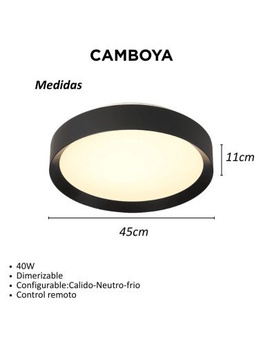 PLAFON REDONDO CAMBOYA 40W NEGRO CAL/NEU/FRIA...