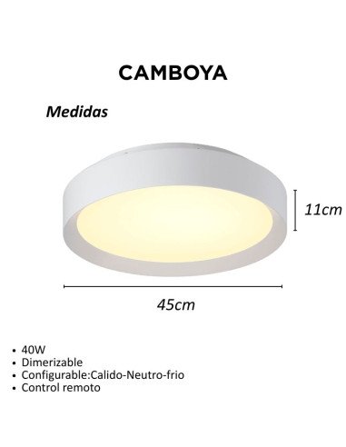 PLAFON REDONDO CAMBOYA 40W BLANCO CAL/NEU/FRIA...
