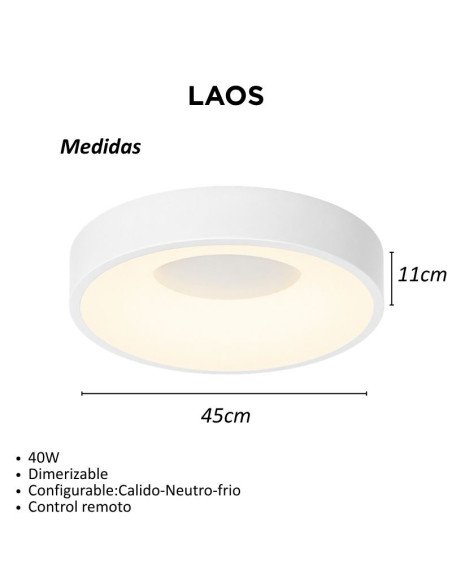 PLAFON RED. LAOS 40W BL CAL/NEU/FRIA 45CM DIMMER Y CONTROL