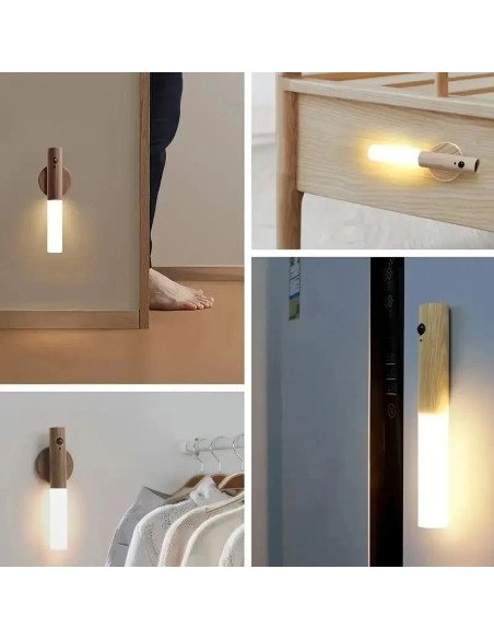 APLIQUE PARED MAGNETICO USB SENSOR MOV 6500K MADERA