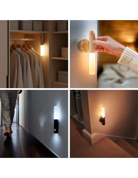 APLIQUE PARED MAGNETICO USB SENSOR MOV 6500K MADERA