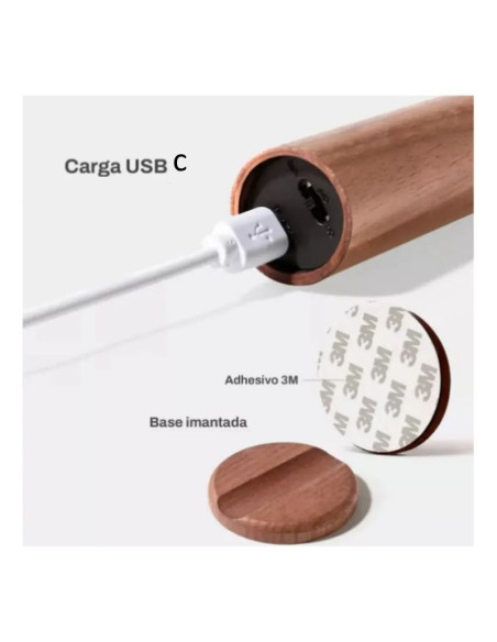 APLIQUE PARED MAGNETICO USB SENSOR MOV 6500K MADERA