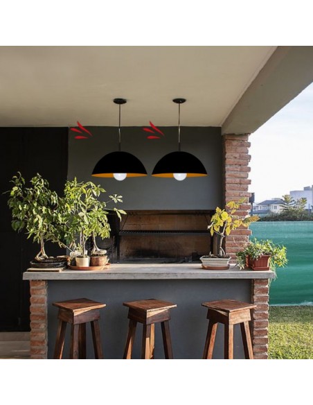 COLGANTE MEDIA ESFERA 40CM E27 CHAPA NEGRO COBRE